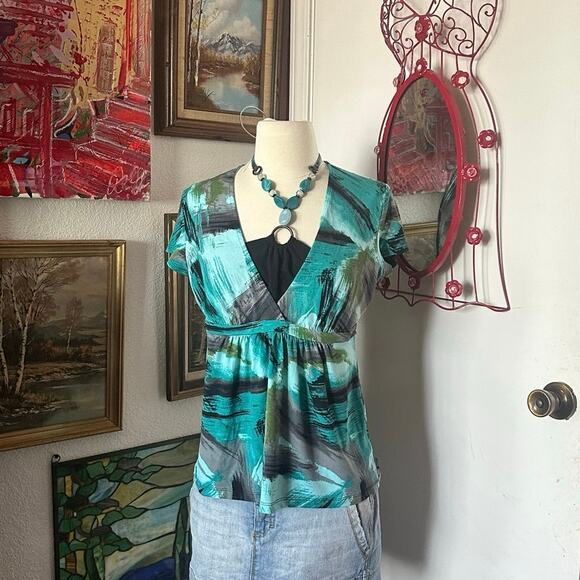 apt 9 stone halter blue black babydoll blouse shirt - Picture 1 of 3